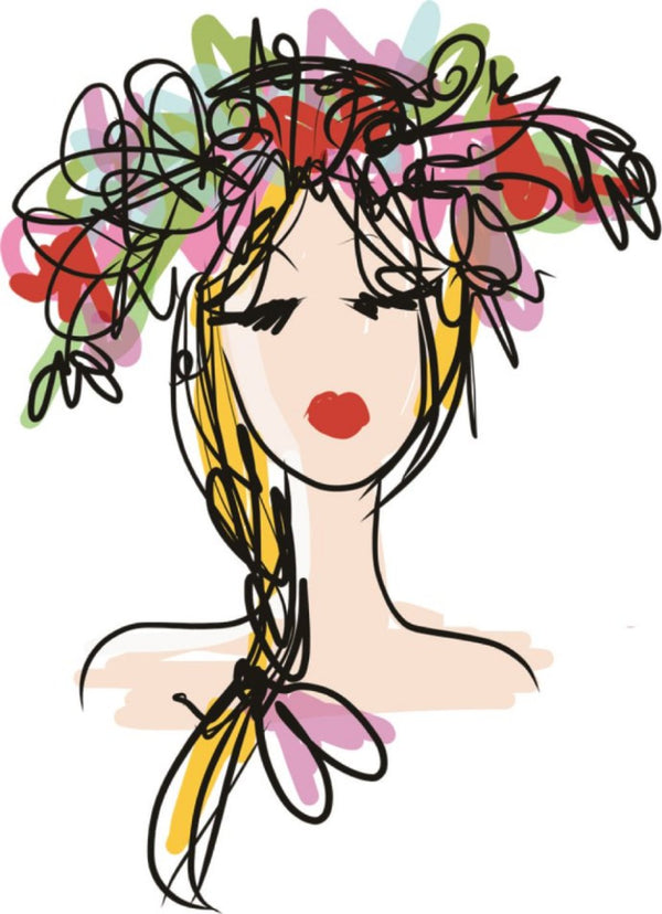 wigsisters logo is a woman with colourful hair squiggles