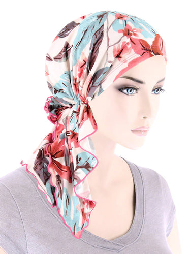 Bella Scarf in Cream Coral Tropical Floral - Wigsisters