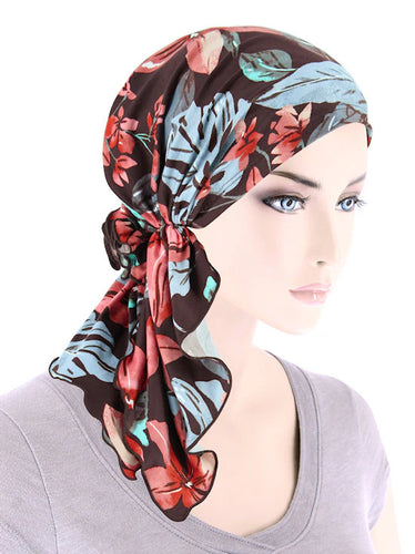 Bella Scarf in Brown Mauve Tropical Floral