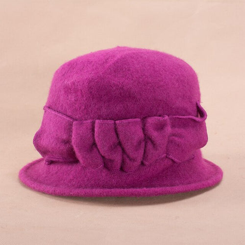 Woollen Winter hat with Brim and Bow - Fuchsia Pink - Wigsisters