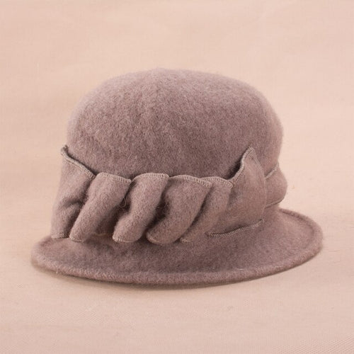 Woollen Winter hat with Brim and Bow - Khaki Brown - Wigsisters