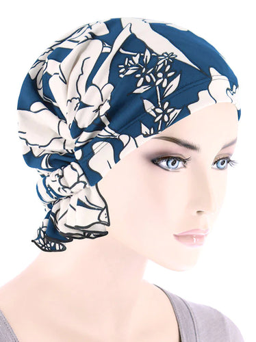 Abbey Cap in Navy Cream Bold Floral - Wigsisters