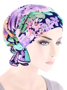 Abbey Cap in Navy & Lilac Bold Floral - Wigsisters