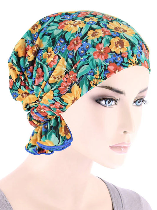 Abbey Cap in Yellow Green Spring Floral - Wigsisters