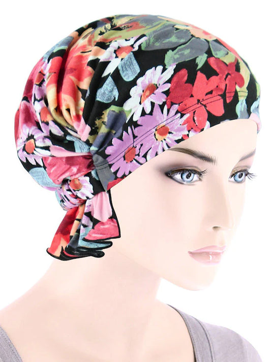 Abbey Cap in Black Coral Bold Floral - Wigsisters
