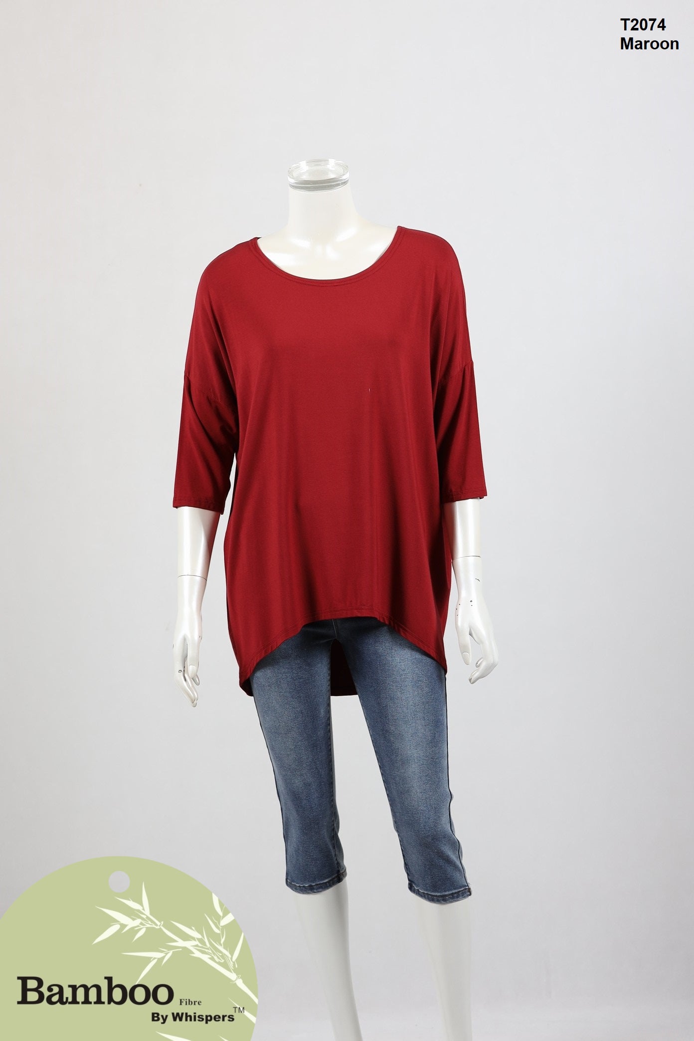 Bamboo Hi-Low Top 3/4 Sleeve - Wigsisters