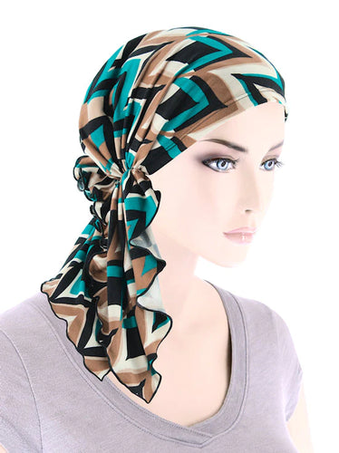 Bella Scarf in Turquoise Brown Zigzag - Wigsisters