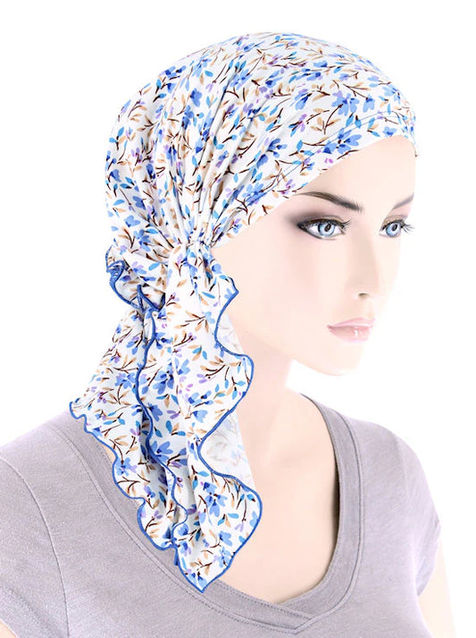 Bella Scarf in Ivory Periwinkle Blue Petite Floral - Wigsisters