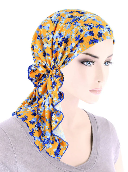 Bella Scarf in Mustard Blue Petite Floral - Wigsisters