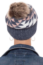 Load image into Gallery viewer, Aztec Pink &amp; Denim Faux Fur Pom-Pom Beanie Hat - Wigsisters