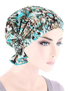 Abbey Cap in Turquoise Gold Leopard Ikat - Wigsisters