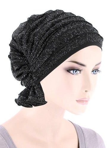 Abbey Cap in Ruffle Black with Silver Shimmer - Wigsisters