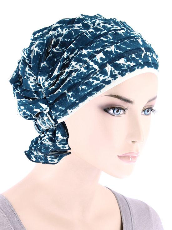 Abbey Cap in Ruffle Teal Blue Abstract - Wigsisters