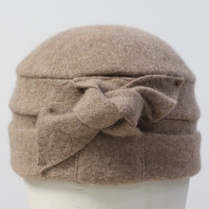 Bow Cloche Winter Hat - Tan - Wigsisters