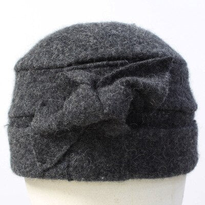 Bow Cloche Winter Hat - Charcoal - Wigsisters