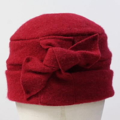 Bow Cloche Winter Hat - Burgundy Red - Wigsisters