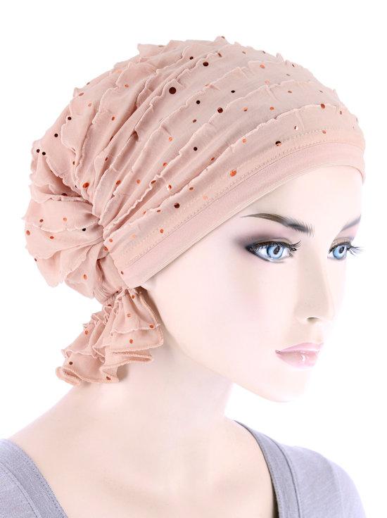 Abbey Cap in Ruffle Blush Pink Sequin - Wigsisters