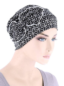 Cloche with Bow in Black and White Medallion - Wigsisters