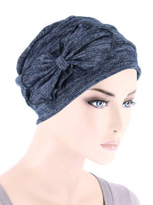 Cloche with Bow in Heather Navy Blue - Wigsisters