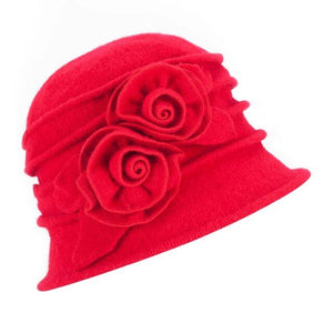 Brimmed Twin Flower Winter Hat - Crimson Red - Wigsisters